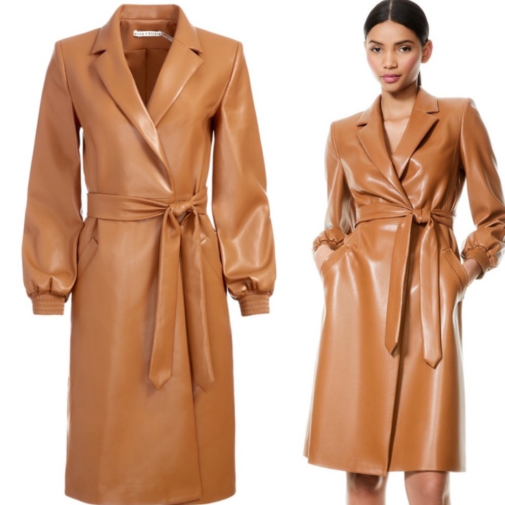 Alice + Olivia Womens Tamesha Vegan Leather Coat - Camel - Small